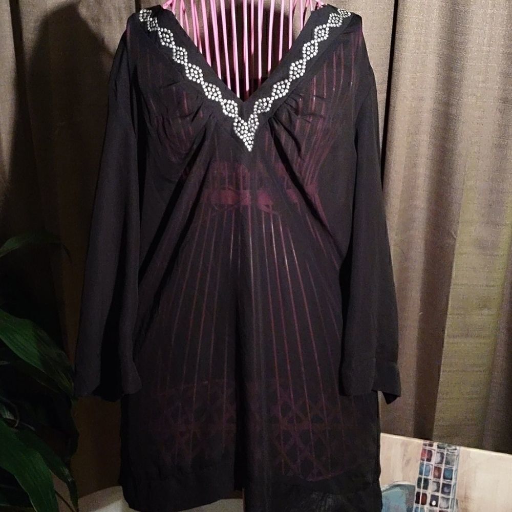 Catalina Black Silver Studded Sheer Tunic Blouse